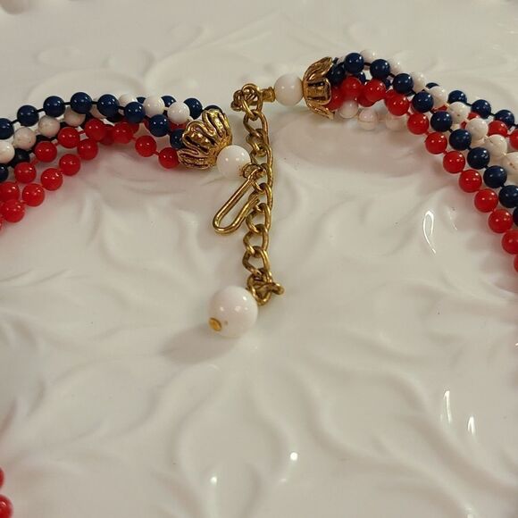 Vintage Multi Strand Red, White and Blue Necklace - Picture 10 of 13